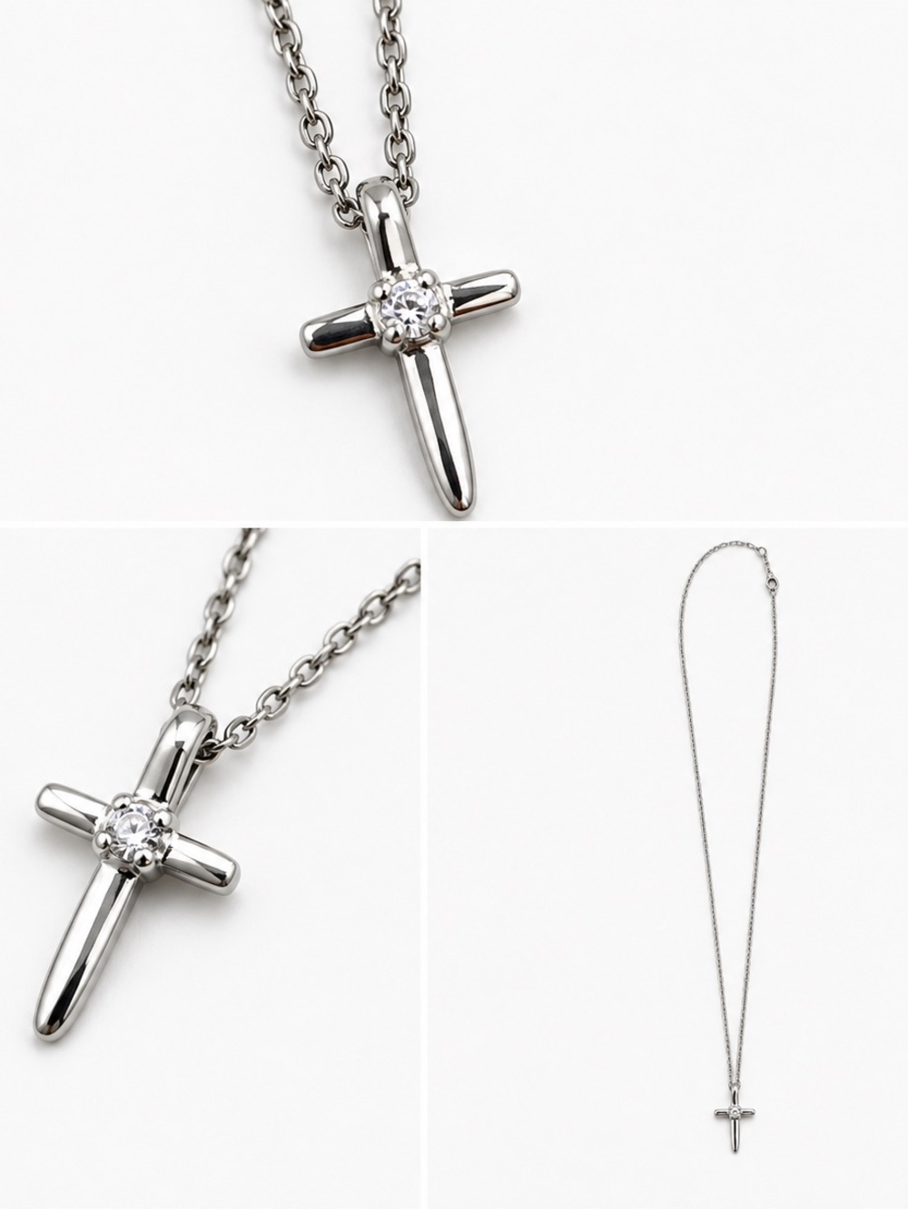 Silver-Tone Cross Pendant Necklace Crystal Accent Simple Religious Jewelry
